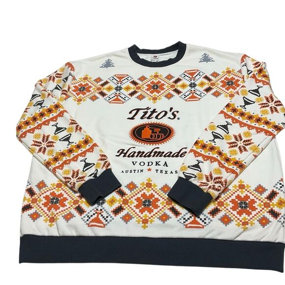 Tito’s Vodka Ugly Sweatshirt! Rare! Size XXL. White with orange quilt lime xmas - Picture 7 of 16